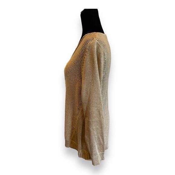 Chico's Womens Sweater Sz 2 L 12 Gold Metallic V-Neck - Picture 5 of 9